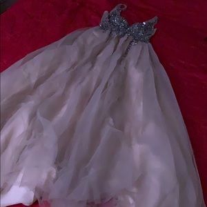 Long leg slit tan dress